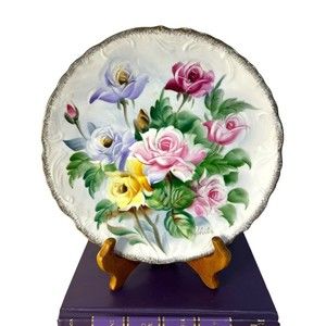 Vtg Hand Painted Norleans Floral Plate Scalloped Edge Gold Trim Signed T. Shiba